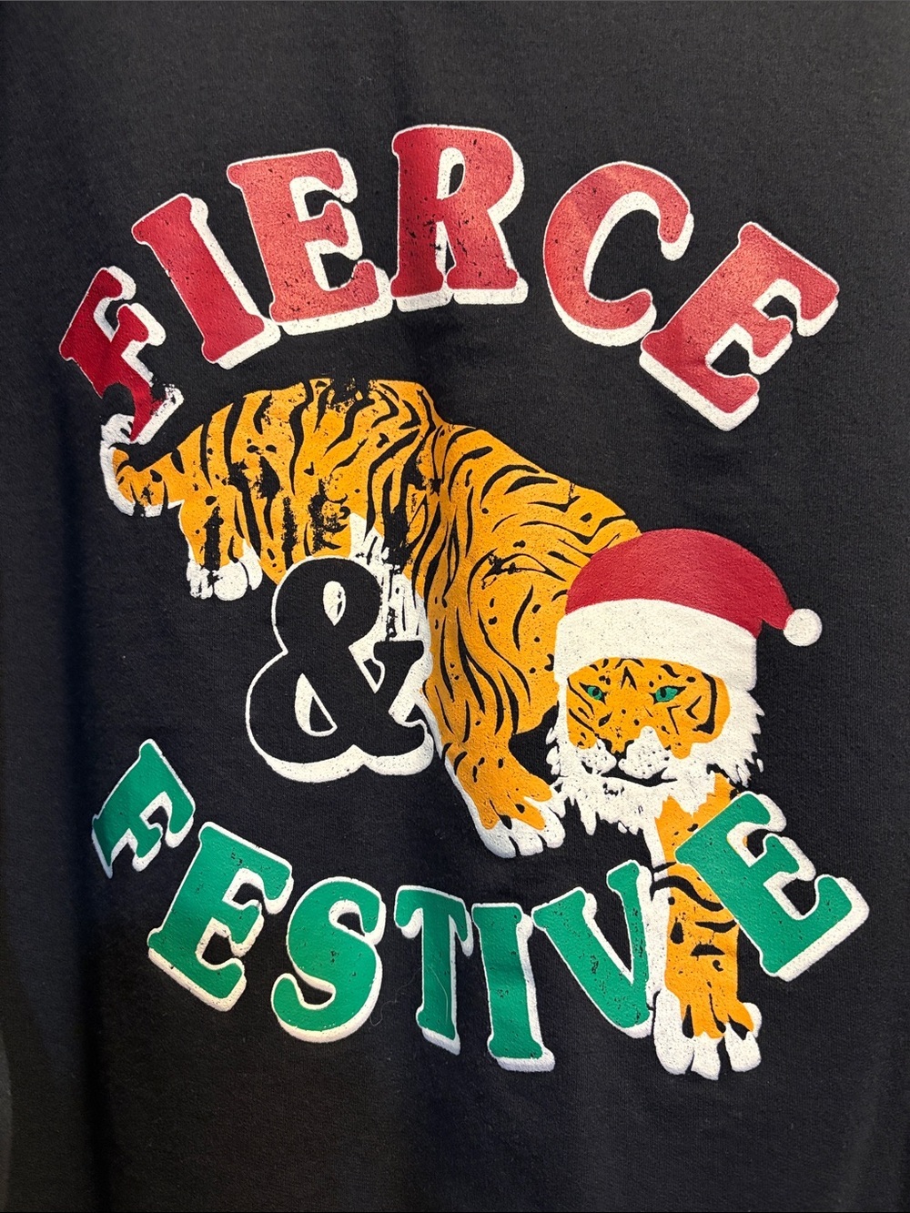 Black 'Fierce & Festive' Tiger Graphic Crewneck Sweatshirt - Picture 2 of 4